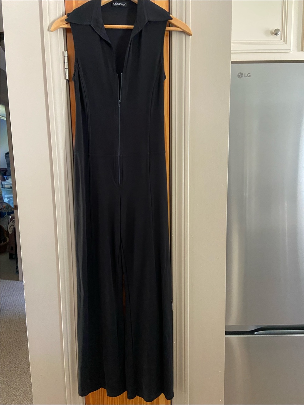 bebe Sleeveless Black Collared Jumpsuit with Front Zip